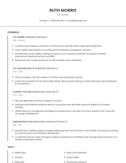 Co-Leader Resume