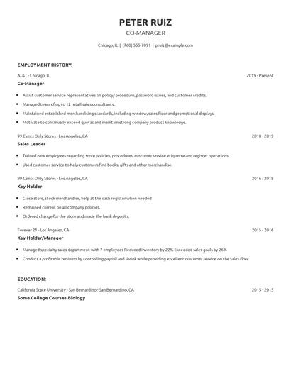 Co-Manager Resume