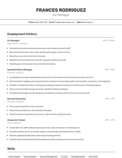 Co-Manager Resume