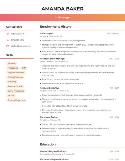 Co-Manager Resume