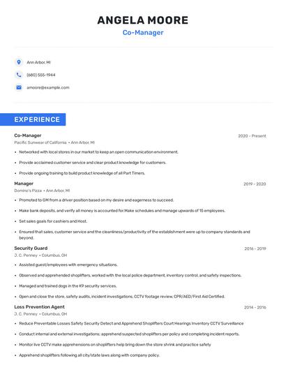 Co-Manager Resume