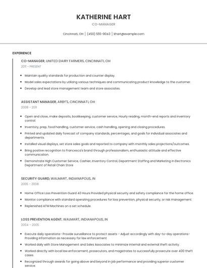 Co-Manager Resume