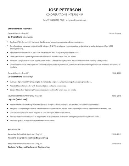 Co-Operations Internship Resume