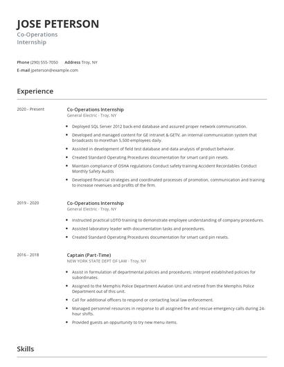 Co-Operations Internship Resume