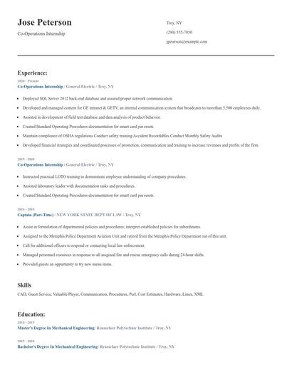 Co-Operations Internship Resume