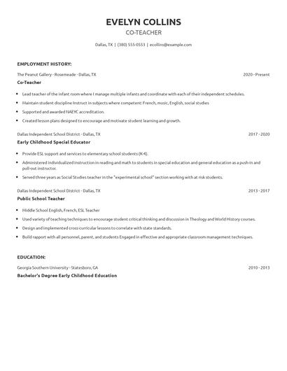 Co-Teacher Resume