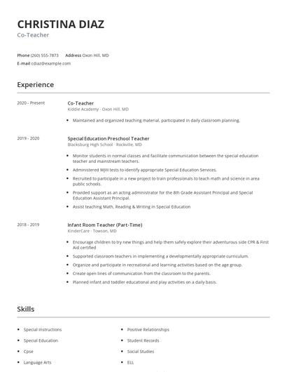 Co-Teacher Resume