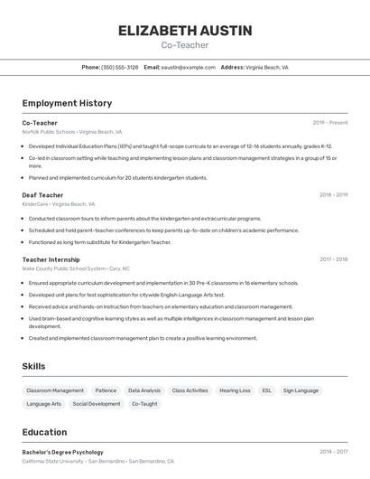 Co-Teacher Resume