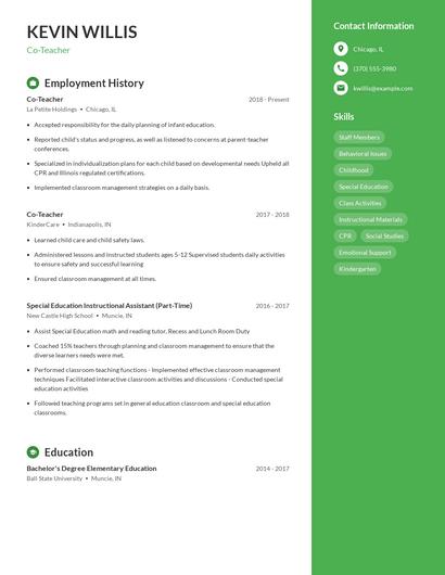 Co-Teacher Resume