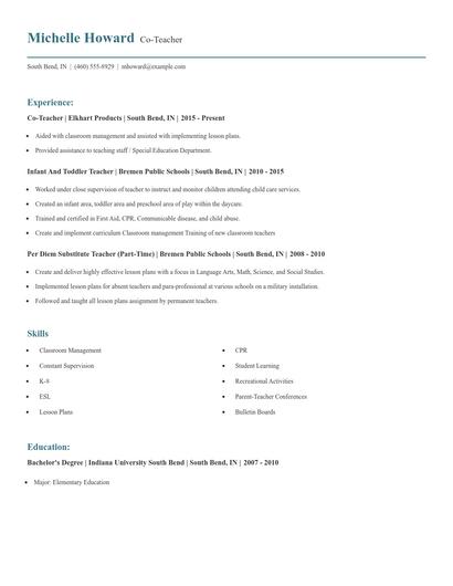 Co-Teacher Resume