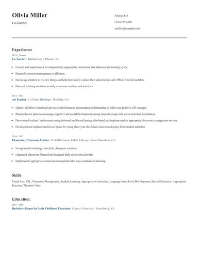 Co-Teacher Resume