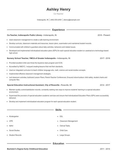 Co-Teacher Resume