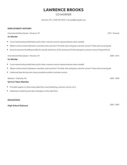 Co-Worker Resume