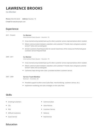 Co-Worker Resume
