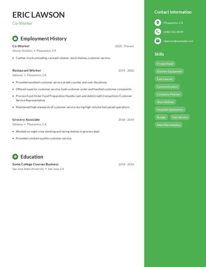 Co-Worker Resume