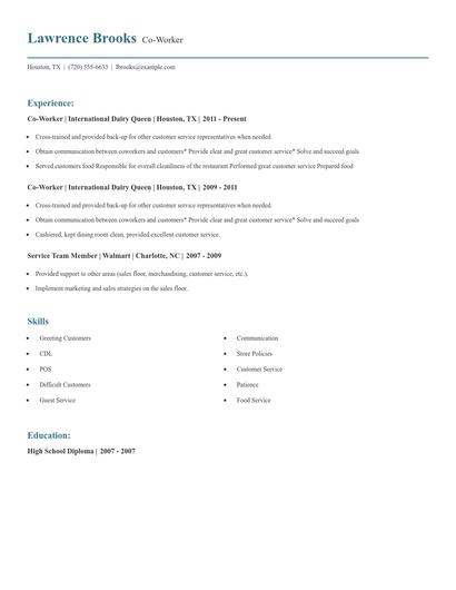 Co-Worker Resume