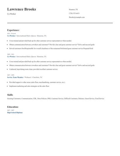 Co-Worker Resume