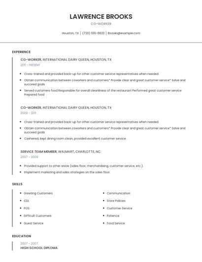 Co-Worker Resume