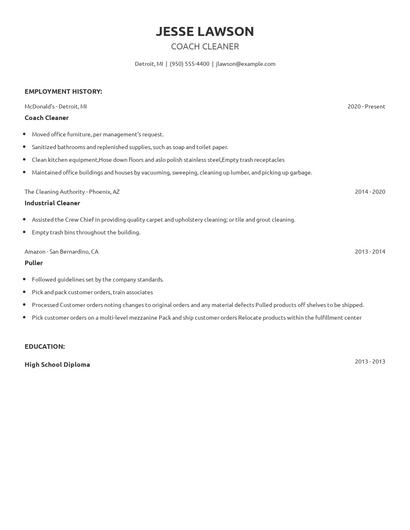 Coach Cleaner Resume