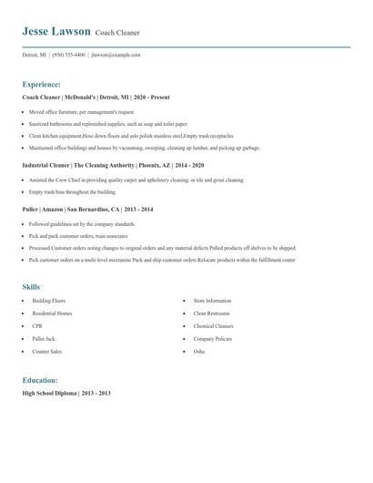 Coach Cleaner Resume