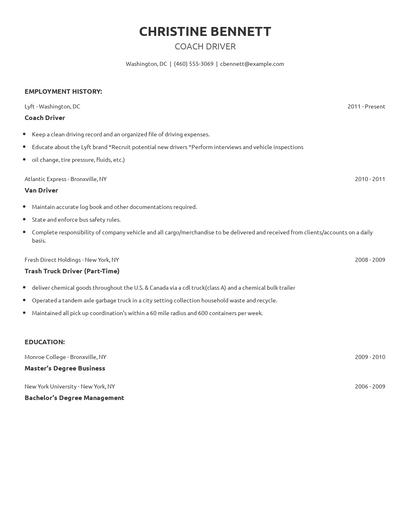 Coach Driver Resume