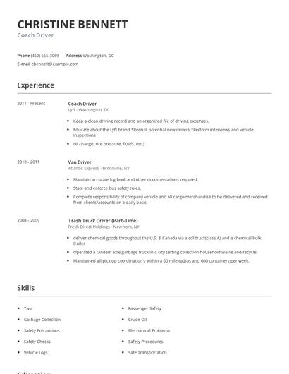 Coach Driver Resume