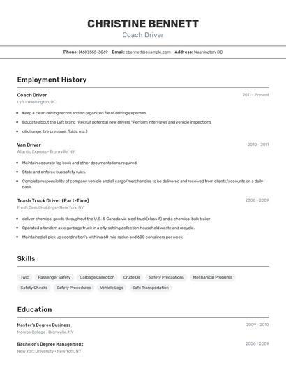Coach Driver Resume