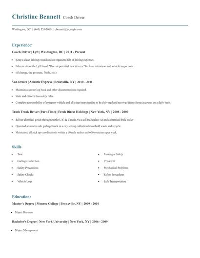 Coach Driver Resume