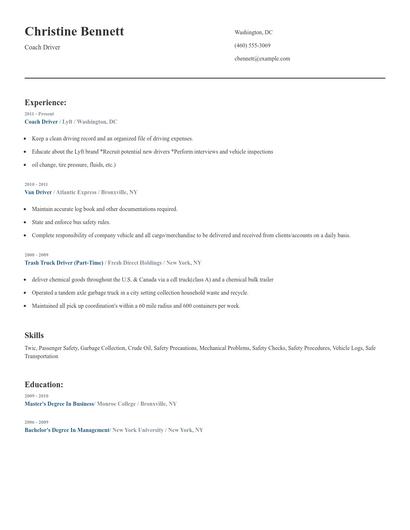 Coach Driver Resume