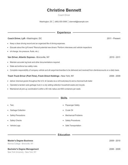 Coach Driver Resume