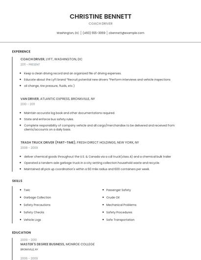 Coach Driver Resume