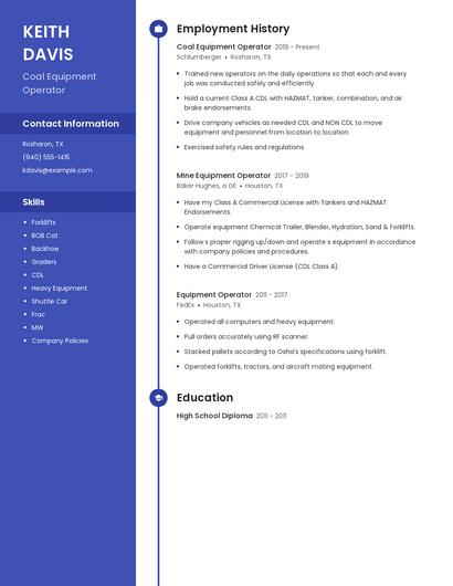 Coal Equipment Operator Resume