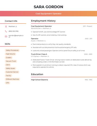 Coal Equipment Operator Resume