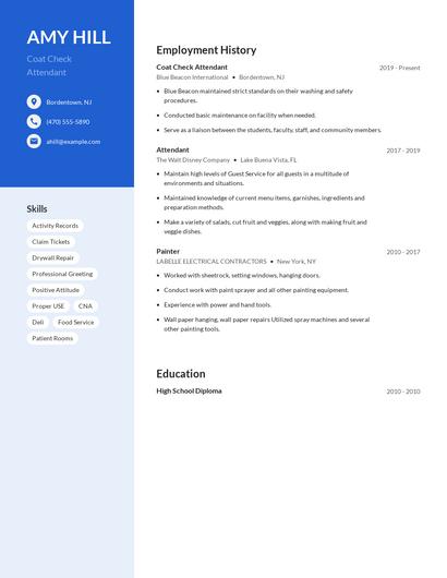 Coat Check Attendant Resume