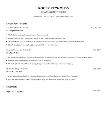 Coating Line Worker Resume