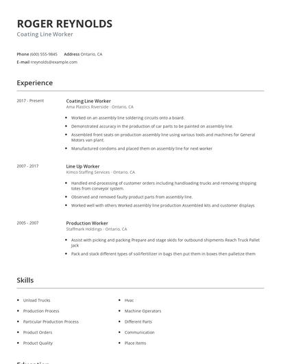 Coating Line Worker Resume