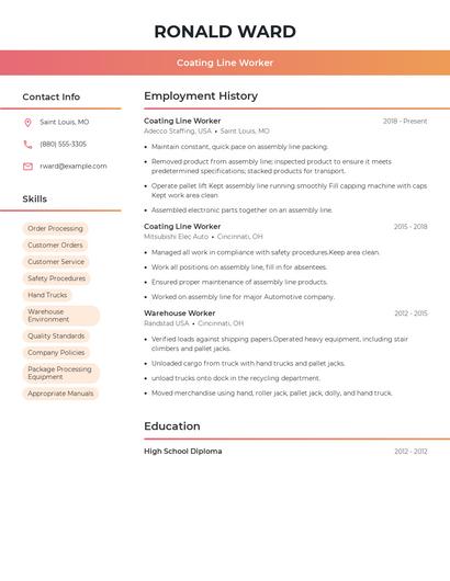 Coating Line Worker Resume