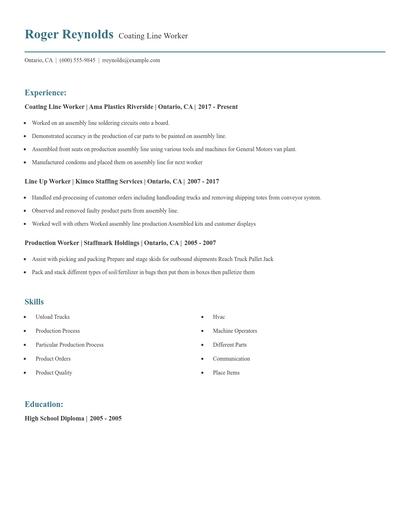 Coating Line Worker Resume