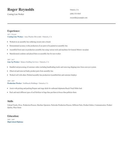 Coating Line Worker Resume
