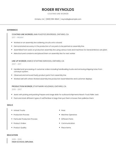 Coating Line Worker Resume
