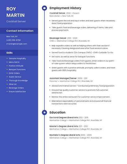 Cocktail Server Resume