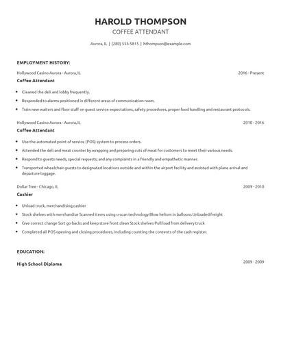 Coffee Attendant Resume