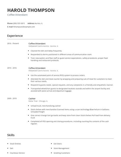 Coffee Attendant Resume