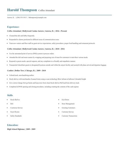Coffee Attendant Resume