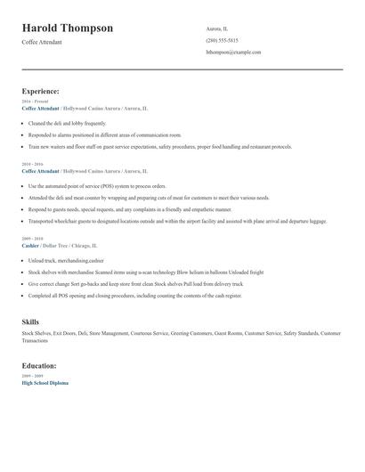 Coffee Attendant Resume