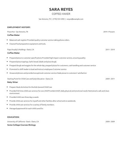 Coffee Maker Resume