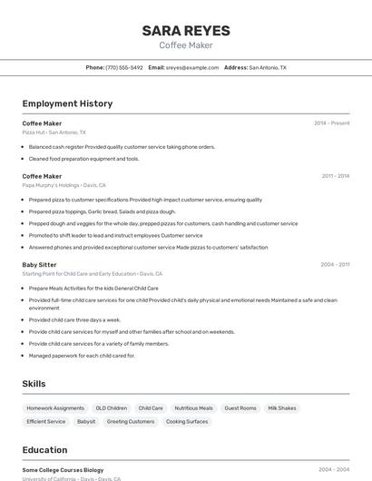 Coffee Maker Resume