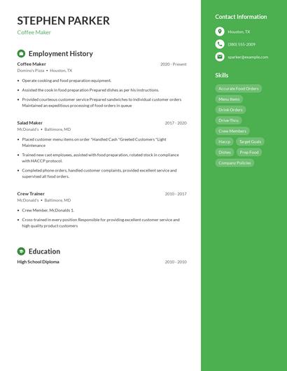 Coffee Maker Resume