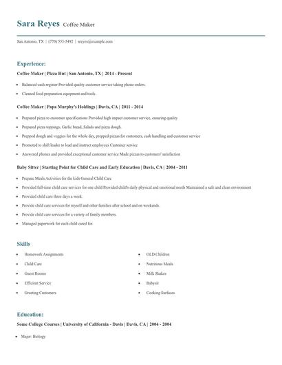 Coffee Maker Resume