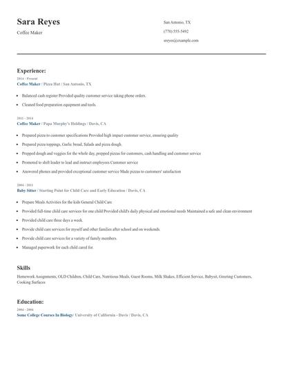 Coffee Maker Resume